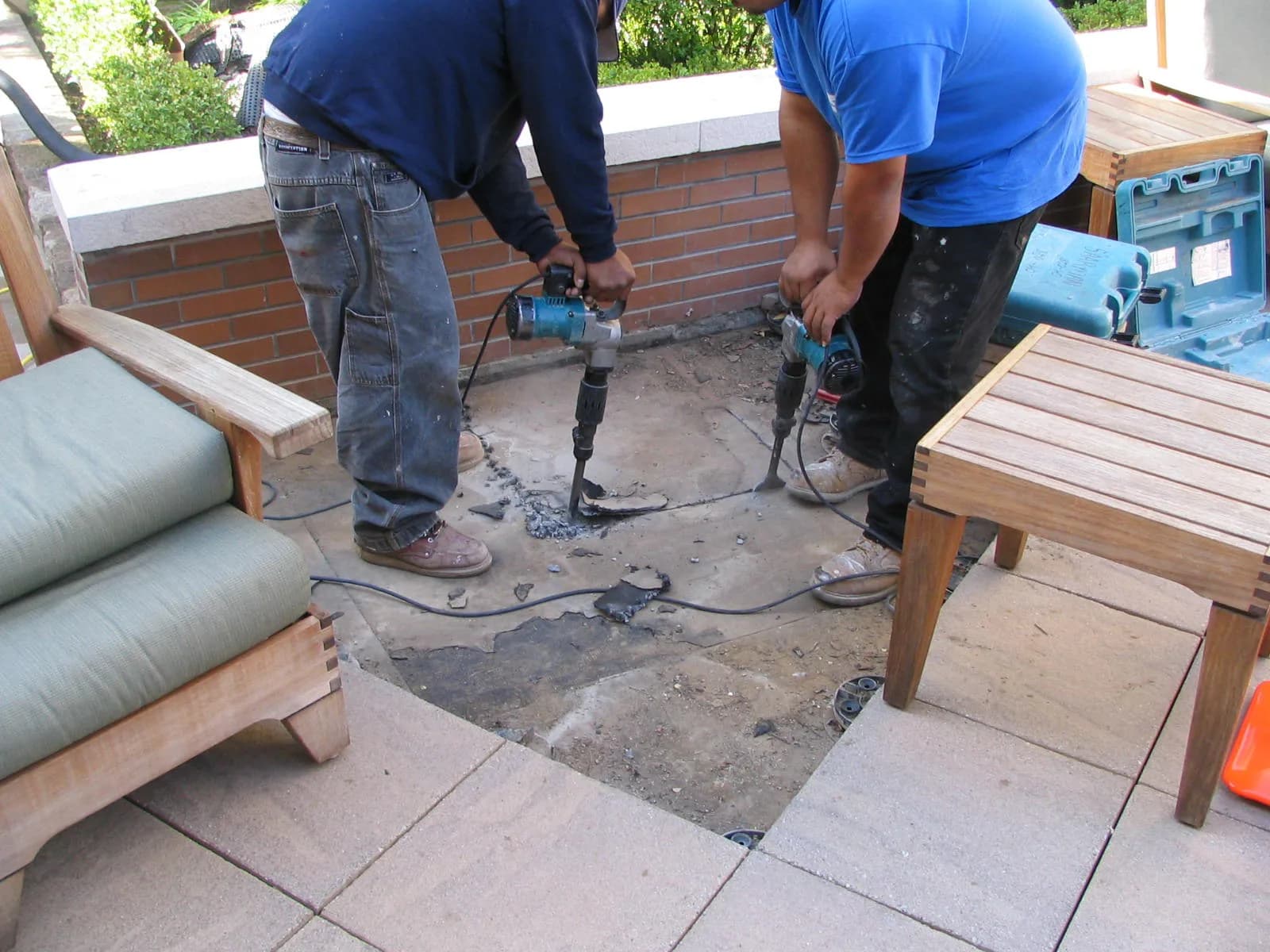 Deck assembly opened during destructive testing to expose waterproofing conditions