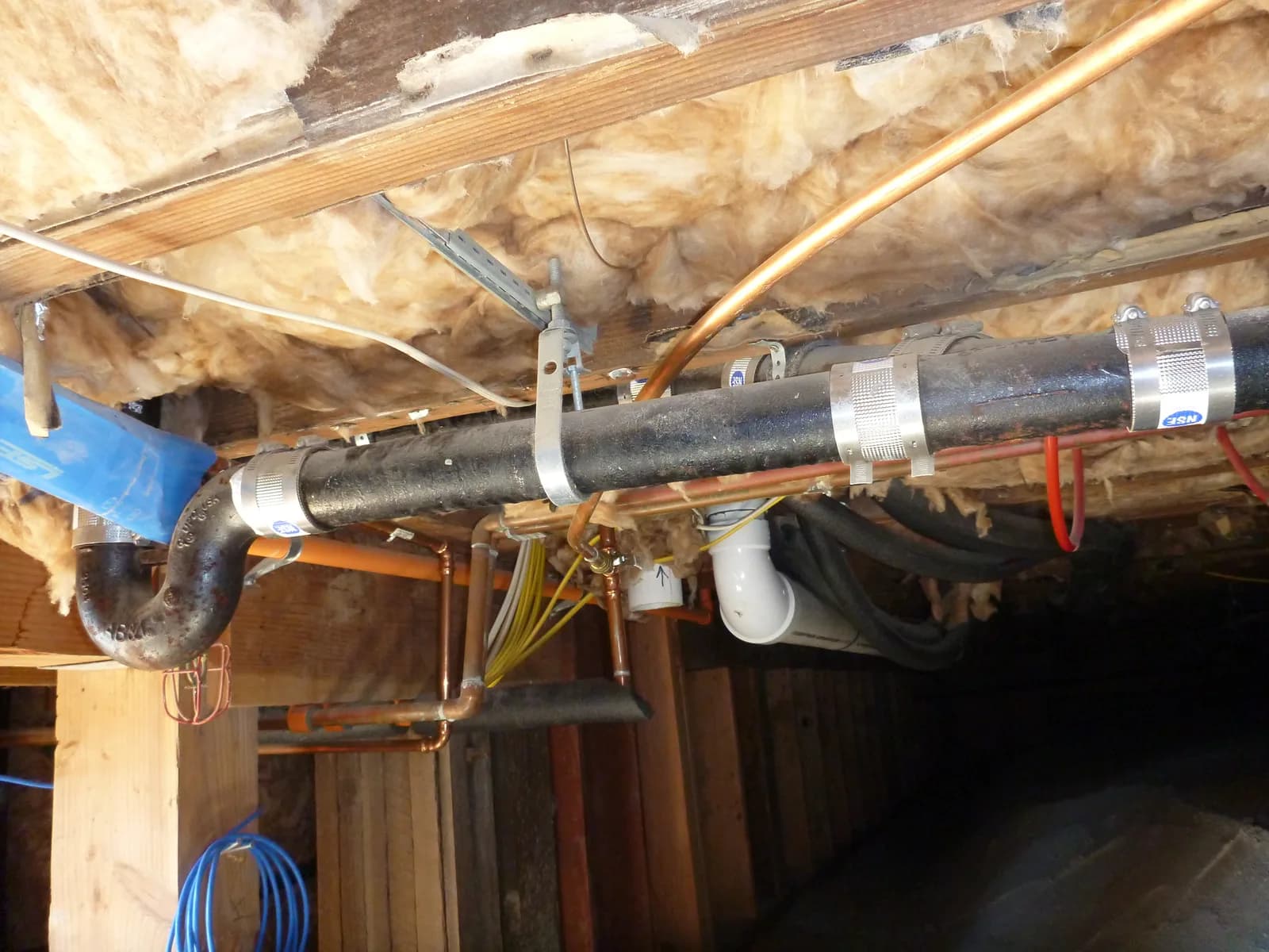 Drain piping conditions documented during a plumbing investigation