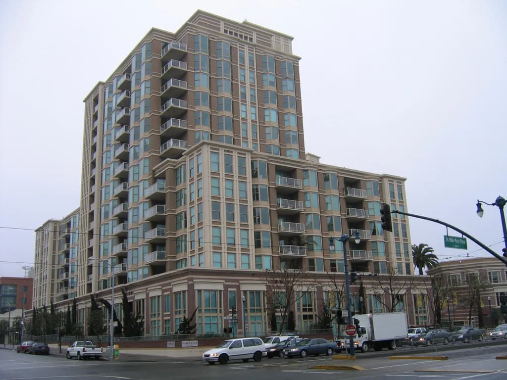 High-rise condominium tower at a San Francisco intersection
