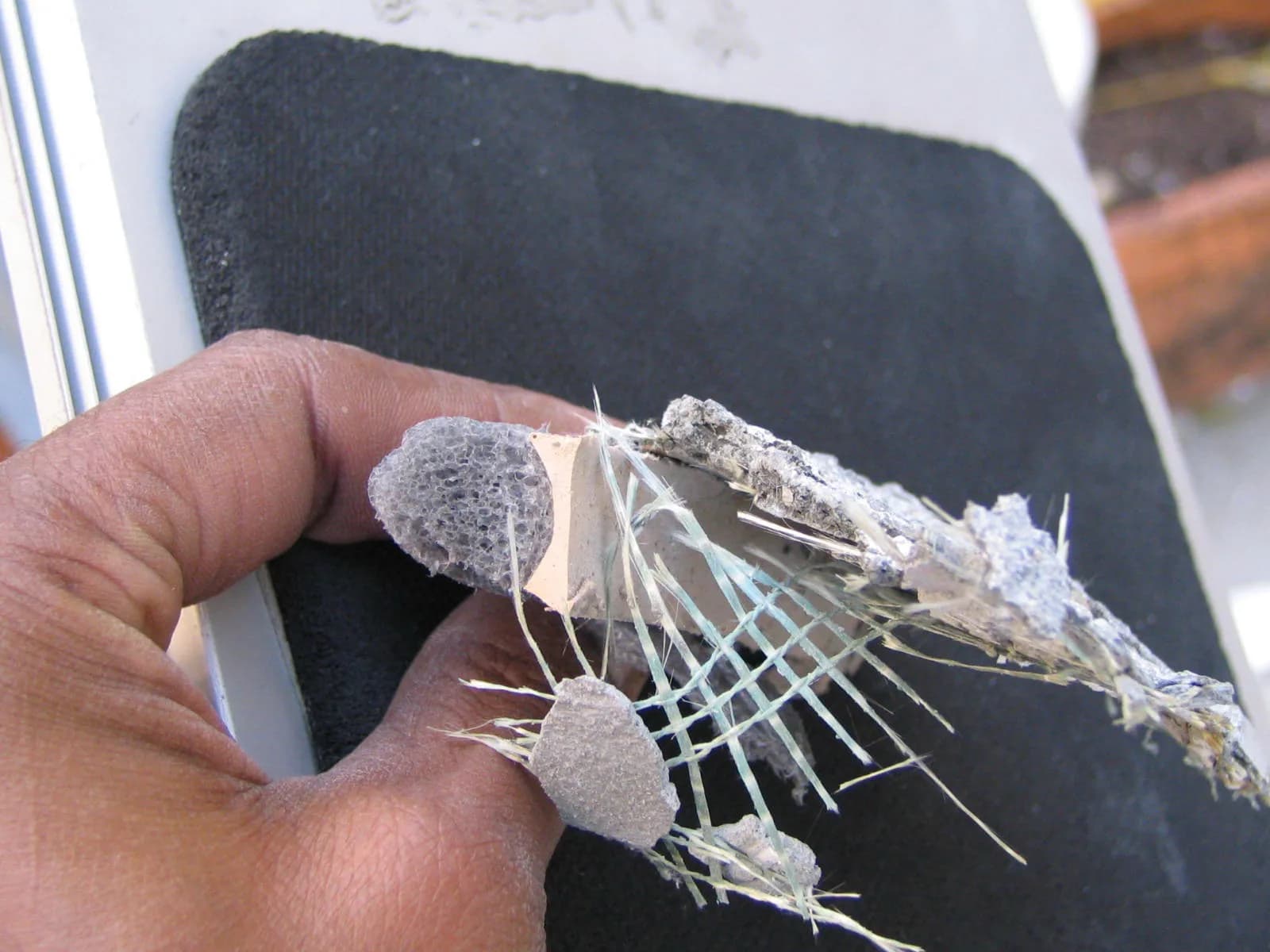 Close view of a sealant joint examined during destructive testing