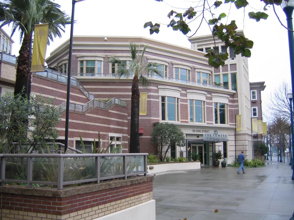 Brick condominium entrance at a San Francisco mid-rise residential building